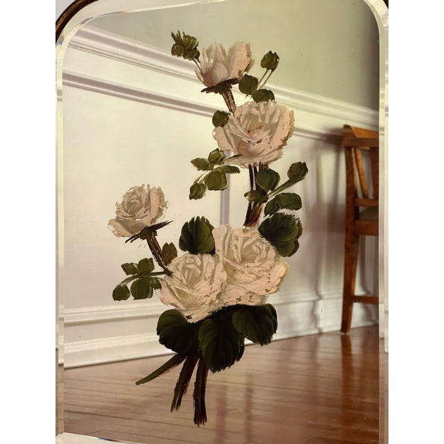 Metal Art Deco Brass and Beveled Mirror Fire Screen With Painted Flowers, 1920s For Sale - Image 7 of 11