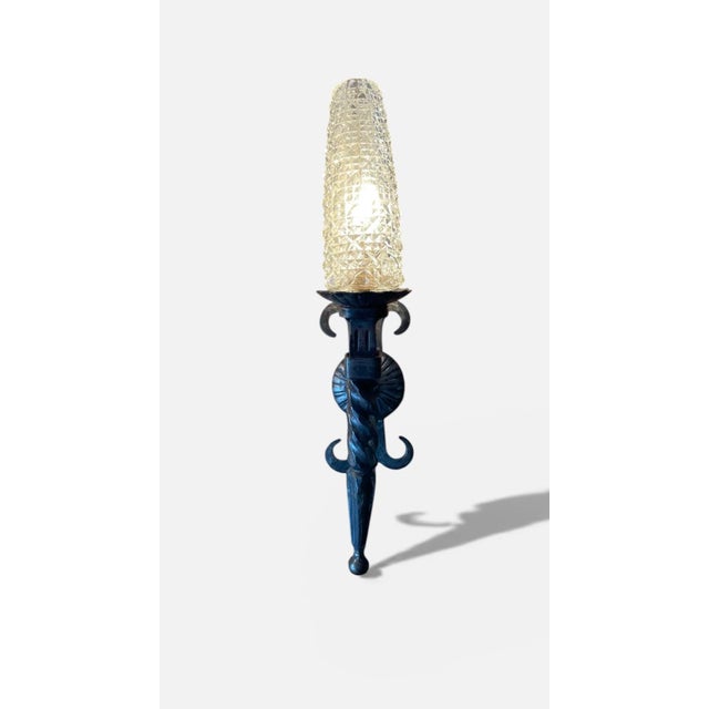 Modern French Brutalist Wrought Iron Wall Sconces, 1950, Set of 2 For Sale - Image 3 of 9