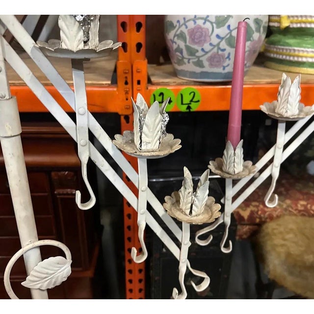 1970s Tall Vintage White Metal Standing Candelabra For Sale - Image 5 of 7