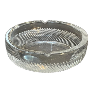 Vintage Mid-Century Modern Heavy Pressed Crystal Ashtray With Diagonal Ribbed Swirl Pattern, Marked by Mosser Glass (Usa)