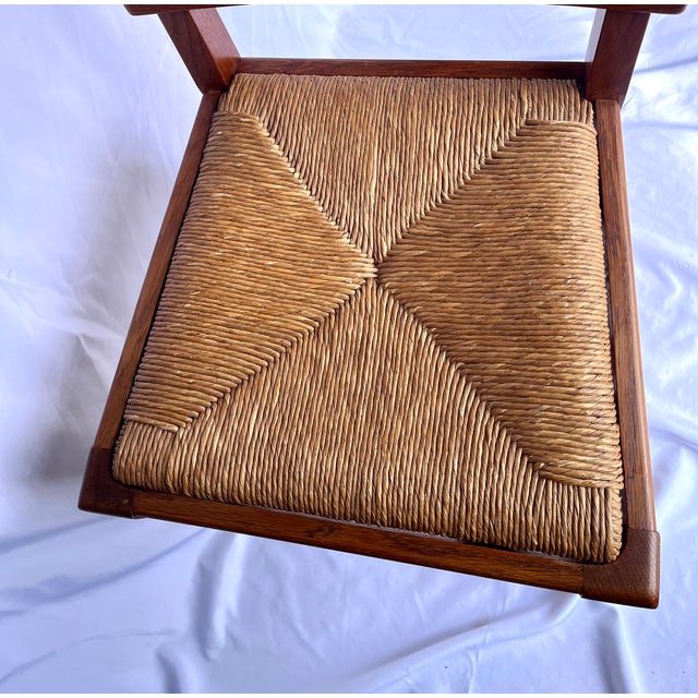 Vintage 1950s French Oak Ladder-Back Rush Seat Chairs - Set of 6 For Sale - Image 12 of 16