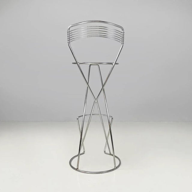 2000 - 2009 Postmodern Italian Chromed Metal Round Base Stool with Footrest For Sale - Image 5 of 18