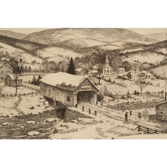 Mid 20th Century George A. Bradshaw Covered Bridge Etching, 'Rocky River' For Sale - Image 5 of 12