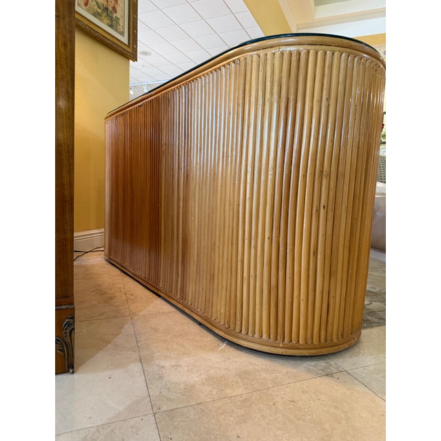 Mid-Century Modern Mid-Century Modern Pencil Reed Rattan Oval Demilune Credenza For Sale - Image 3 of 8