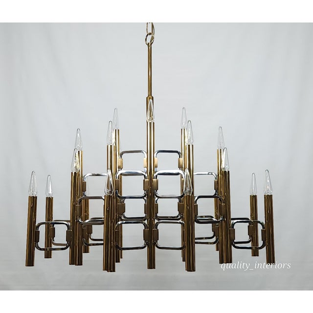 Massive Vintage Gold & Chrome Gaetano Scolari Chandelier 21 Light Chandelier For Sale - Image 10 of 13