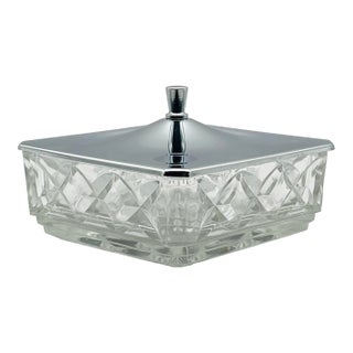 Mid 20th Century Crystal & Chrome Covered Trinket Dish For Sale