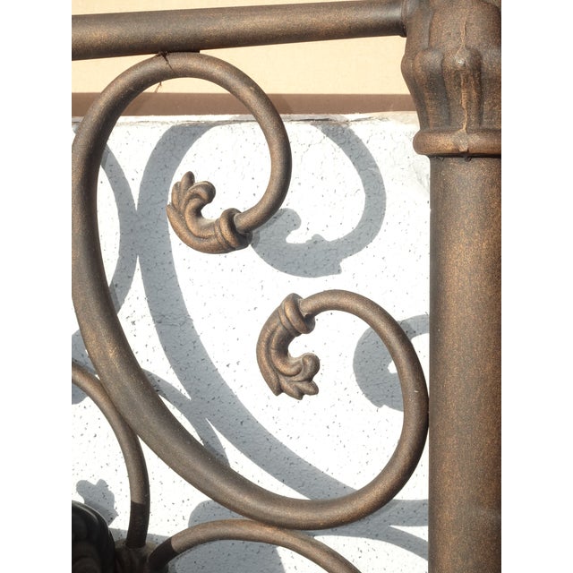 Metal Brown Metal King Sleigh Bed Set Frame Headboard Medalion and Ornate Scrolls For Sale - Image 7 of 18