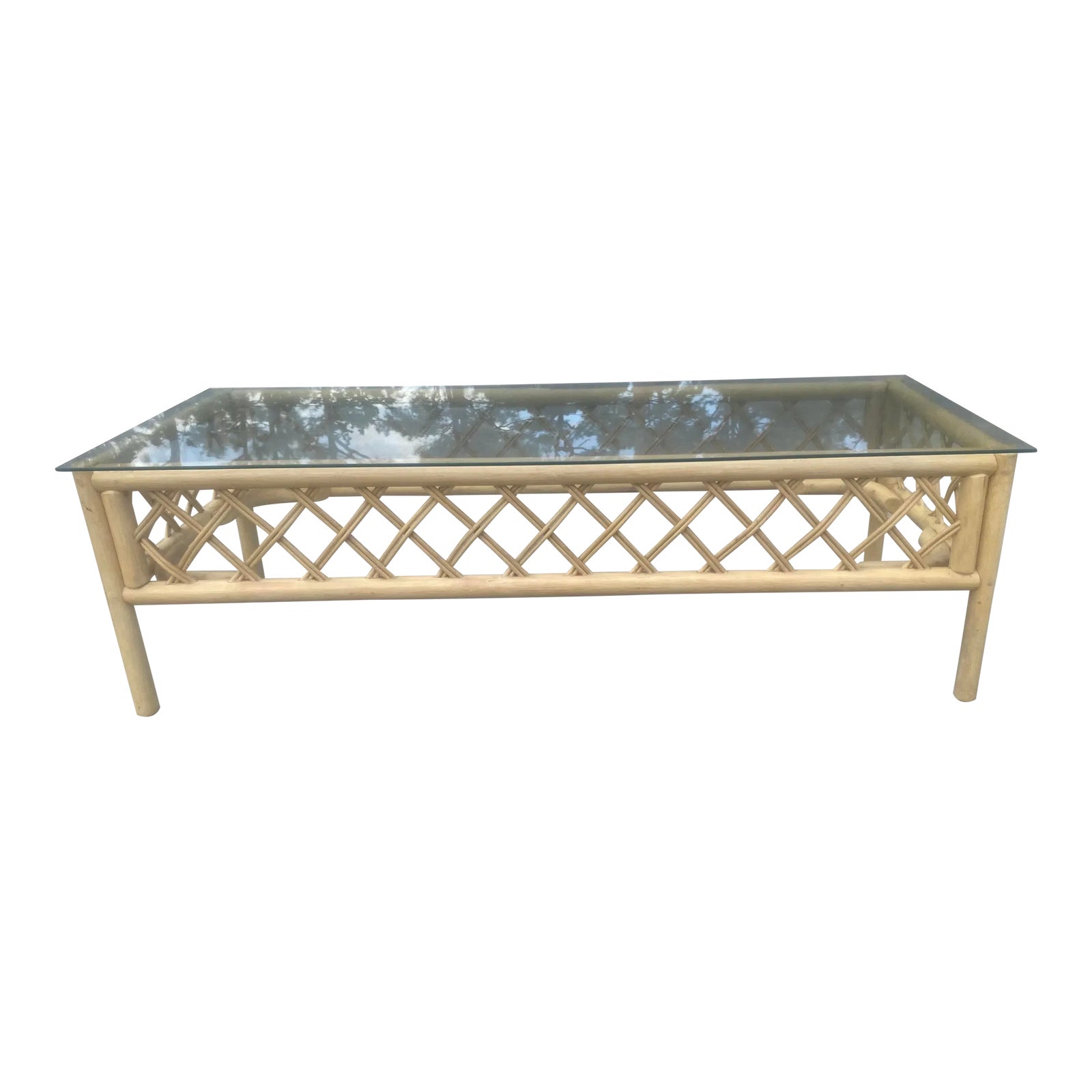 Vintage Boho Coastal Lattice Tan Bamboo Rattan Rectangular Coffee Table ...