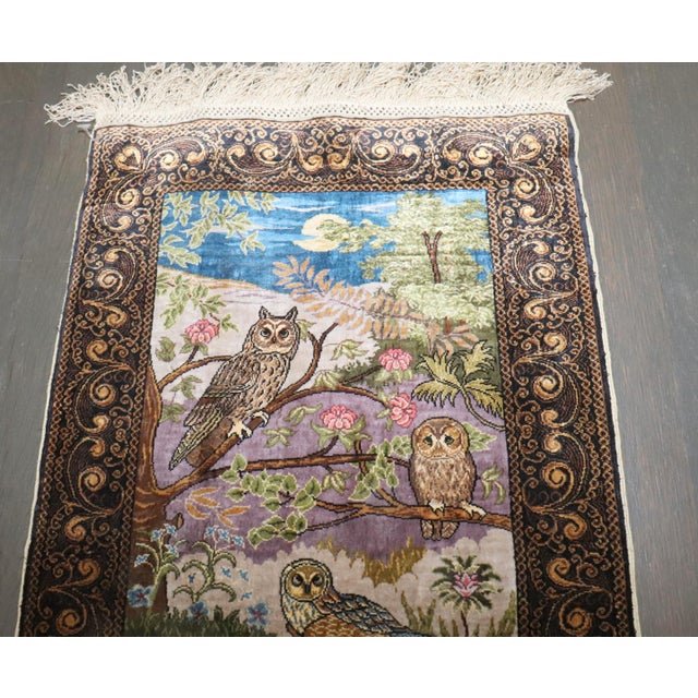 Zabihi Collection Signed Turkish Silk Herekeh Owl Rug For Sale In New York - Image 6 of 9