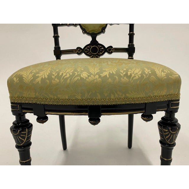 Late 19th Century Strikingly Decorative Victorian Aesthetic Movement Gilt & Ebonized Chair For Sale - Image 5 of 13
