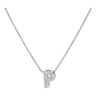 10K White Gold Diamond Accent "P" Initial Bubble Pendant Necklace For Sale