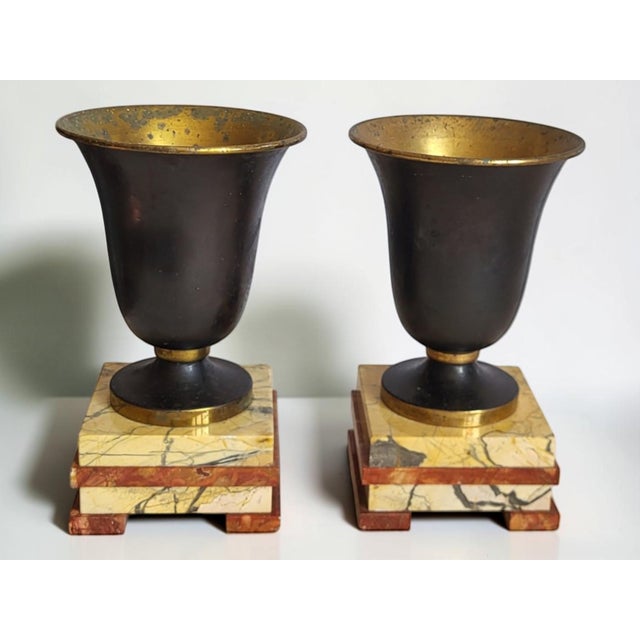 Vintage Art Deco Vases with Marble, 1930s, Set of 2 For Sale - Image 3 of 9