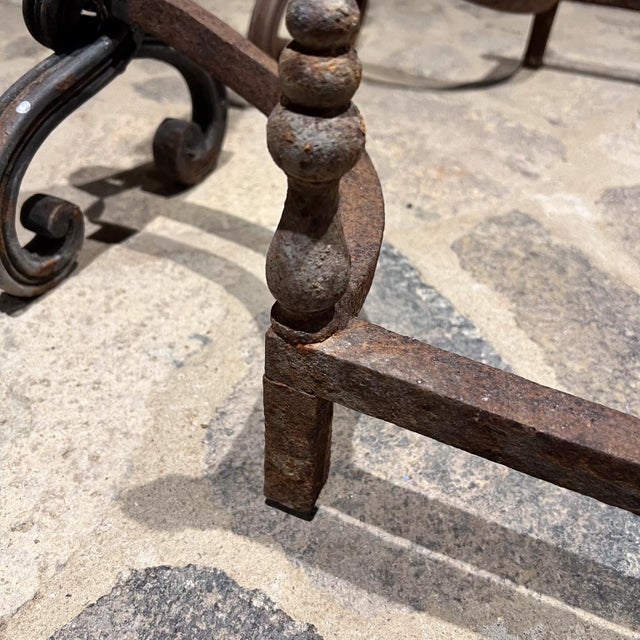 AMBIANIC presents 1950s Sculptural Forged Iron Andirons Elegant and unique design 25.25 h x 11 w x 24 d Preowned original...