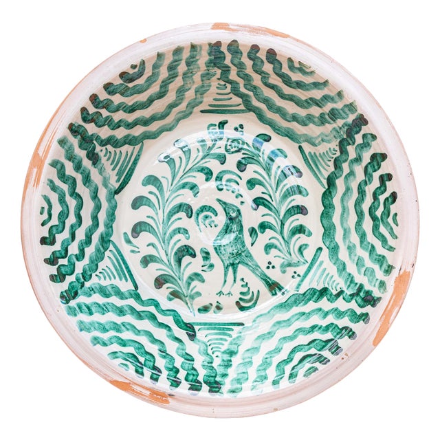Spanish Revival Hand-Painted Ceramic Lebrillo Wall Bowl with Bird from Fajalauza, Granada, 2010s For Sale