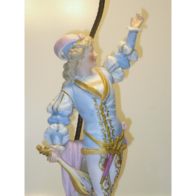 1900 - 1909 1900s Table Lamp Gilded Dresden Porcelain Figurine Masquerade Ball Renaissance For Sale - Image 5 of 17