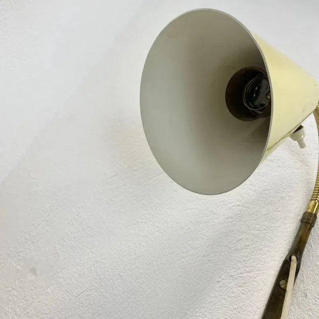 Yellow Vintage Italian Adjustable Yellow Metal and Brass Wall Light In the style of Stilnovo and Gio Ponti, 1950 For Sale - Image 8 of 17