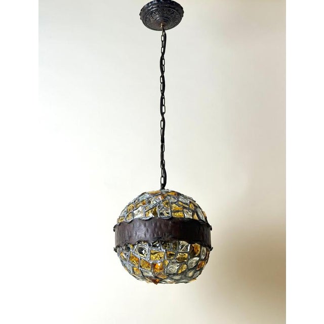 Art Nouveau Austrian Amber and Clear Chunk Glass Globe Pendant, 1910 For Sale - Image 13 of 18