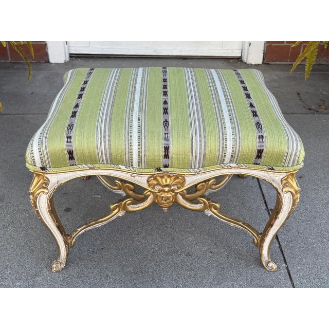 French Antique French Louis XV Style Ottoman Footstool Bench For Sale - Image 3 of 7