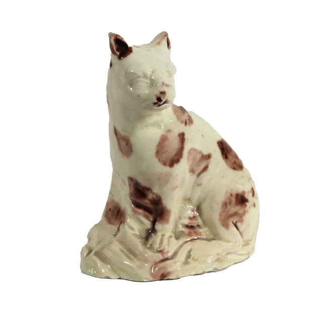 English English Creamware Pottery Toy Cat, Whieldon-Type Manganese Sponged Figure For Sale - Image 3 of 9