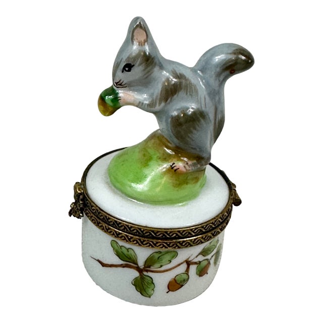 Vintage Limoges Porcelain Squirrel Trinket Box For Sale