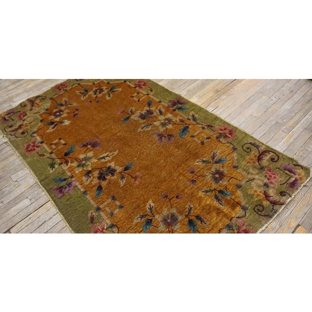 1920s Yellow Gold Floral Antique Chinese Art Deco Carpet 4' X 6'6'' Knotted Wool Rug For Sale - Image 4 of 8