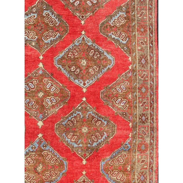 Tribal Antique Turkish Oushak-Handwoven With Geometric Design in Red, Brown, Green For Sale - Image 3 of 6