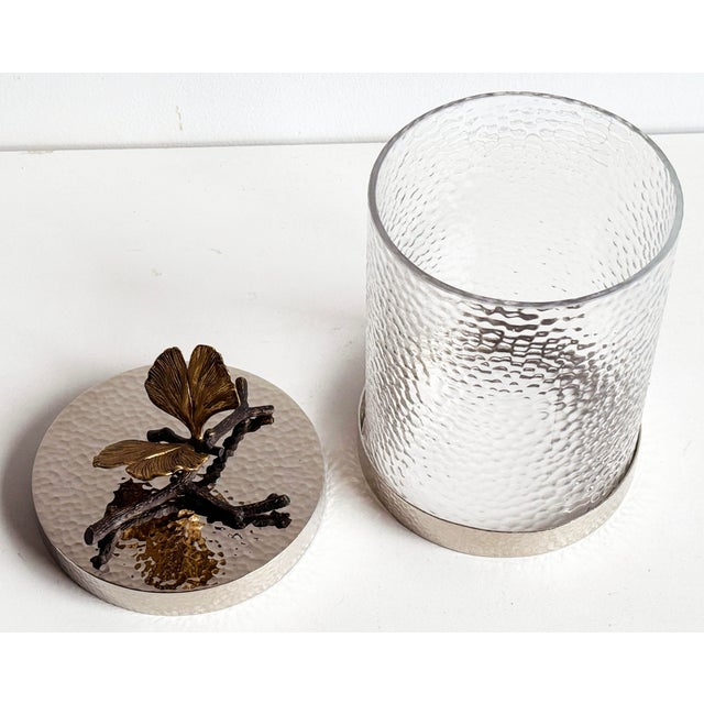 Michael Aram Vintage Michael Aram Silver & Gold Ginkgo Leaf Glass Lidded Jar For Sale - Image 4 of 11
