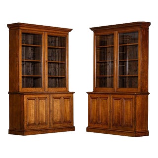 Large Antique English Oak Glazed Bookcase Cabinet, 1880 For Sale