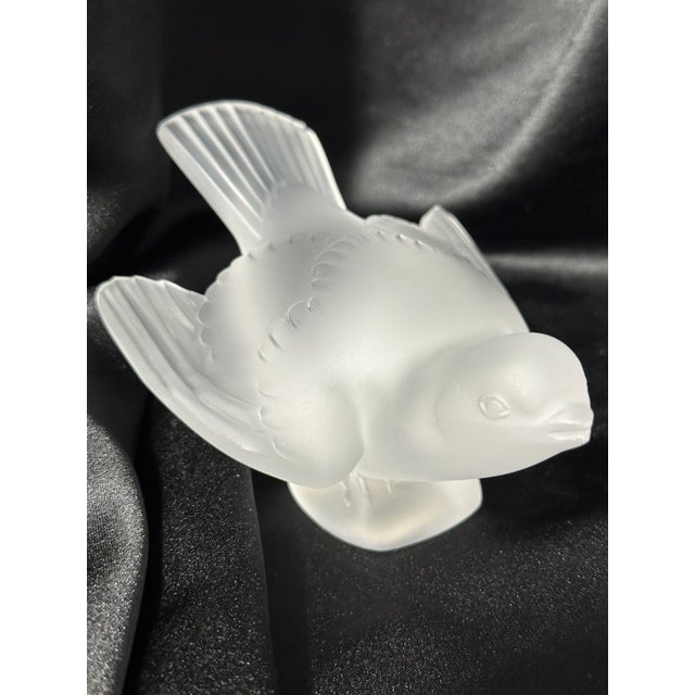 Transparent Lalique Frosted Crystal Sparrows “Moineau” | Pair Signed Lalique France | 1990s For Sale - Image 8 of 14