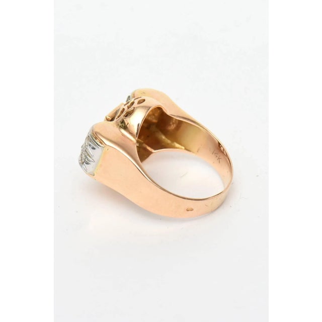 Metal Vintage Retro 14 Karat Rose Gold, Diamond and Rubelite Ring 1940's Size 5.5 For Sale - Image 7 of 9