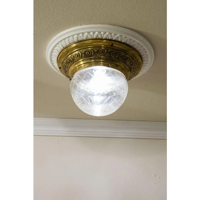 Metal Art Nouveau Lamps in Brass with Grinded Glass Lampshade, 1890s, Set of 2 For Sale - Image 7 of 11