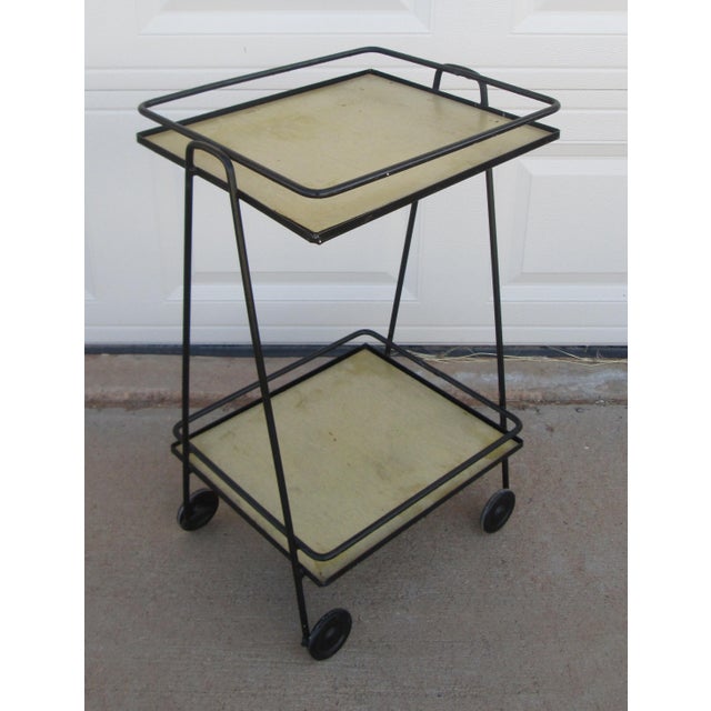 Mid 20th Century Iron 2 Tier Rolling Bar Cart Mathieu Matégot Style For Sale - Image 4 of 18