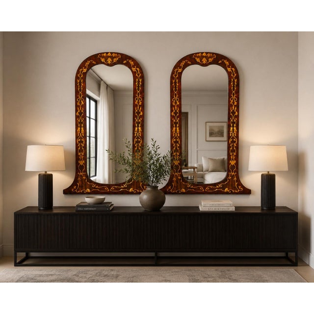 Wood Venetian Inlaid Walnut Mirror with Rococo Marquetry from Bassanos Ebanistery, 1890s For Sale - Image 7 of 10