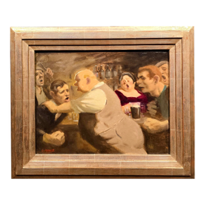 Edward Sylvester Hynes -the Pub Brawl -c.1903s Oil Painting