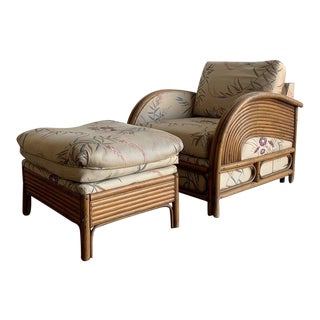 1980s Vintage Arched Rattan Lounger and Ottoman For Sale
