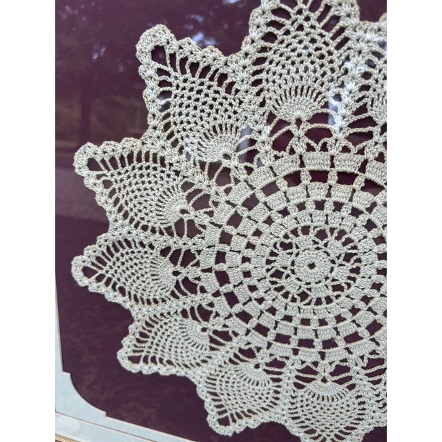 Extra Large 1950s Vintage Framed Crochet Needlework Lace Flower Shaped Doily For Sale In Louisville - Image 6 of 7