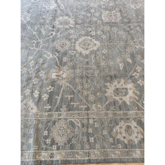 Vintage Oushak Carpet, Oriental Rug, Handmade Green Grey, Ivory, Saffron For Sale - Image 9 of 18