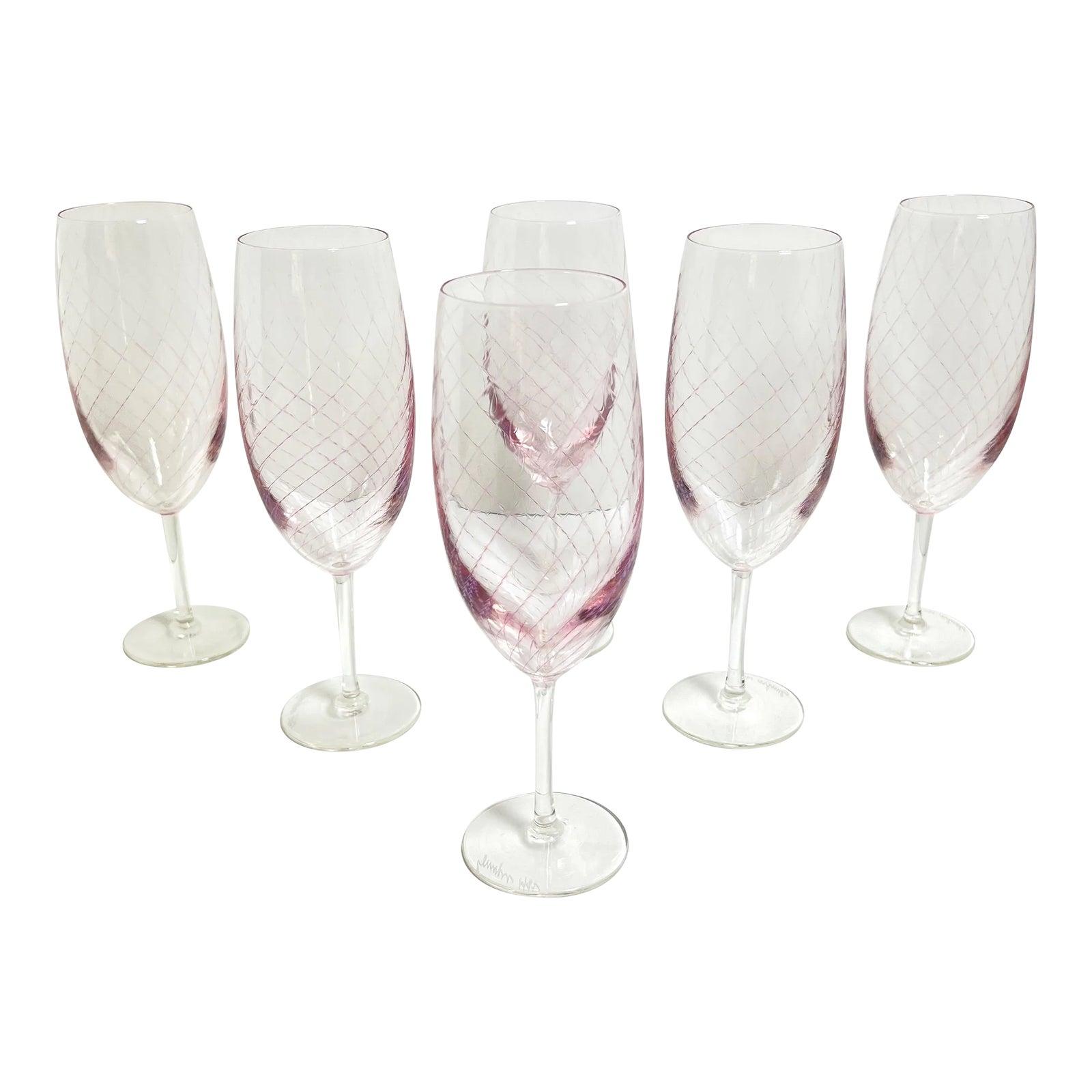 1980s Hand Blown Stephen Smyers Signed Pink Swirl Glass Champagne