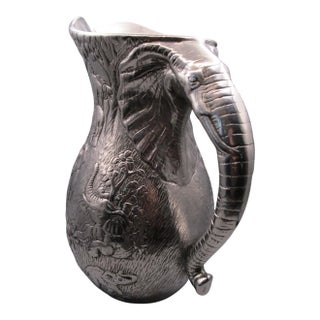 Vintage Arthur Court 1980 Cast Aluminum Elephant Embossed Pitcher Jungle Safari Design For Sale