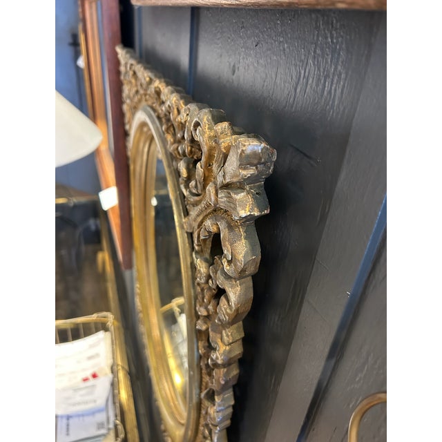 Vintage Carved Wood Gold Leaf Oval Mirror For Sale - Image 9 of 9