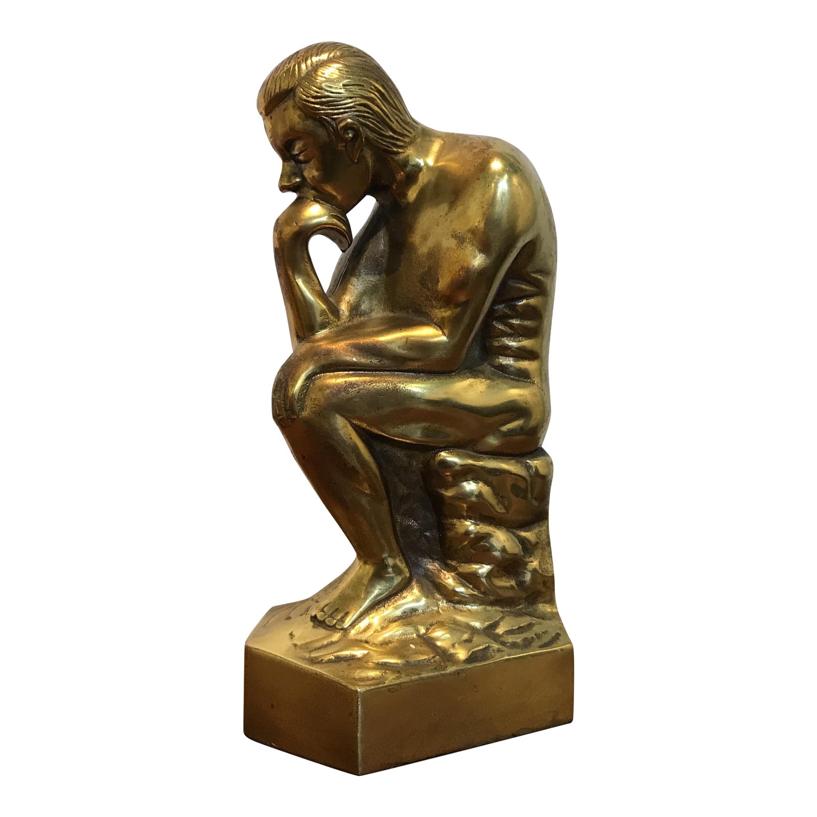 Large Brass Thinker Statue Chairish