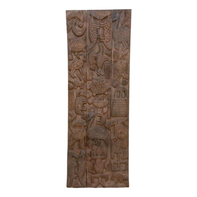 Animal Motif Carved Vintage Nupe Panel For Sale