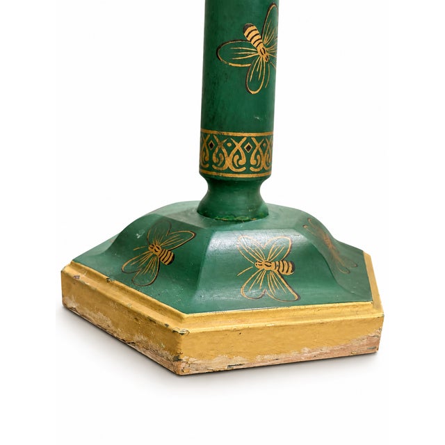 1970s 1970s Green Painted Wood Bee Motif Table Lamp With Gilt Details and Tole Metal Shade For Sale - Image 5 of 7