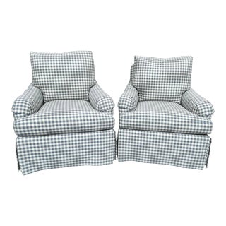 Pair of Baker Simmons Chairs in French Blue Check For Sale