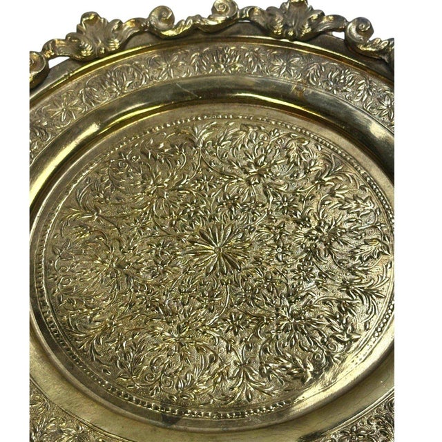 Vintage Ornate Brass Footed Gallery Tray Rococo Floral Scrollwork 11.5" For Sale In Dallas - Image 6 of 9