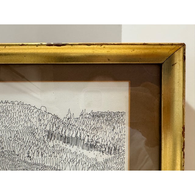 Mid 20th Century Rosemary & Thomas Naegele German Pen and Ink Landscape Drawing 1964 Framed Inscribed For Sale - Image 5 of 8