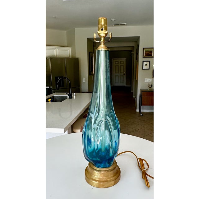 Blue & Clear Seguso Murano Organic Table Lamp For Sale In Palm Springs - Image 6 of 15