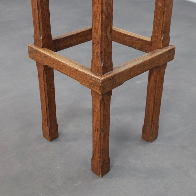 Wood Art Deco Dutch Oak Bar Stools with Upholstered Seats, 1930s, Set of 2 For Sale - Image 7 of 8