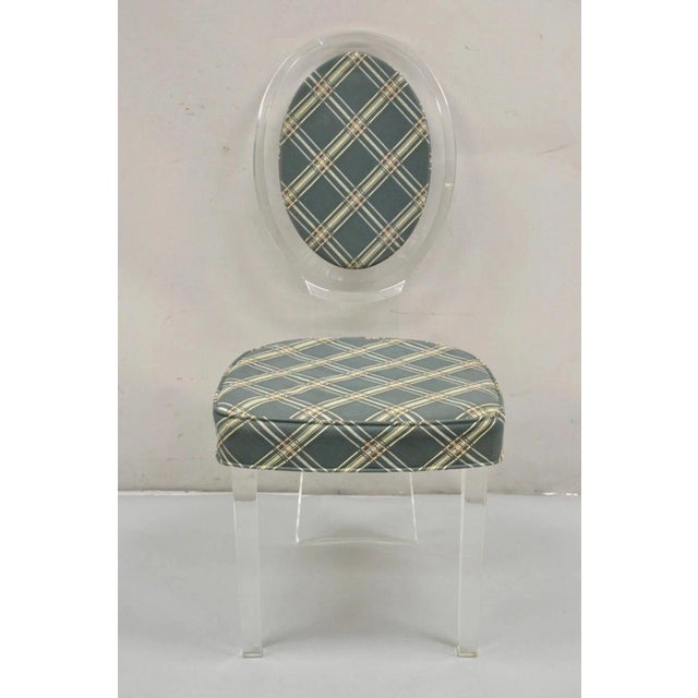 Mid-Century Modern Vintage Hill Mid Century Modern Lucite Oval Back Upholstered Vanity Side Chair For Sale - Image 3 of 12