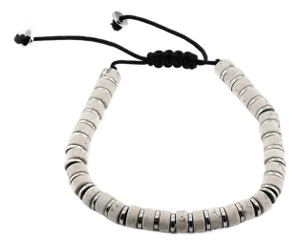 Men's White Howlite & Silver Hematite Beaded Adjustable Bracelet